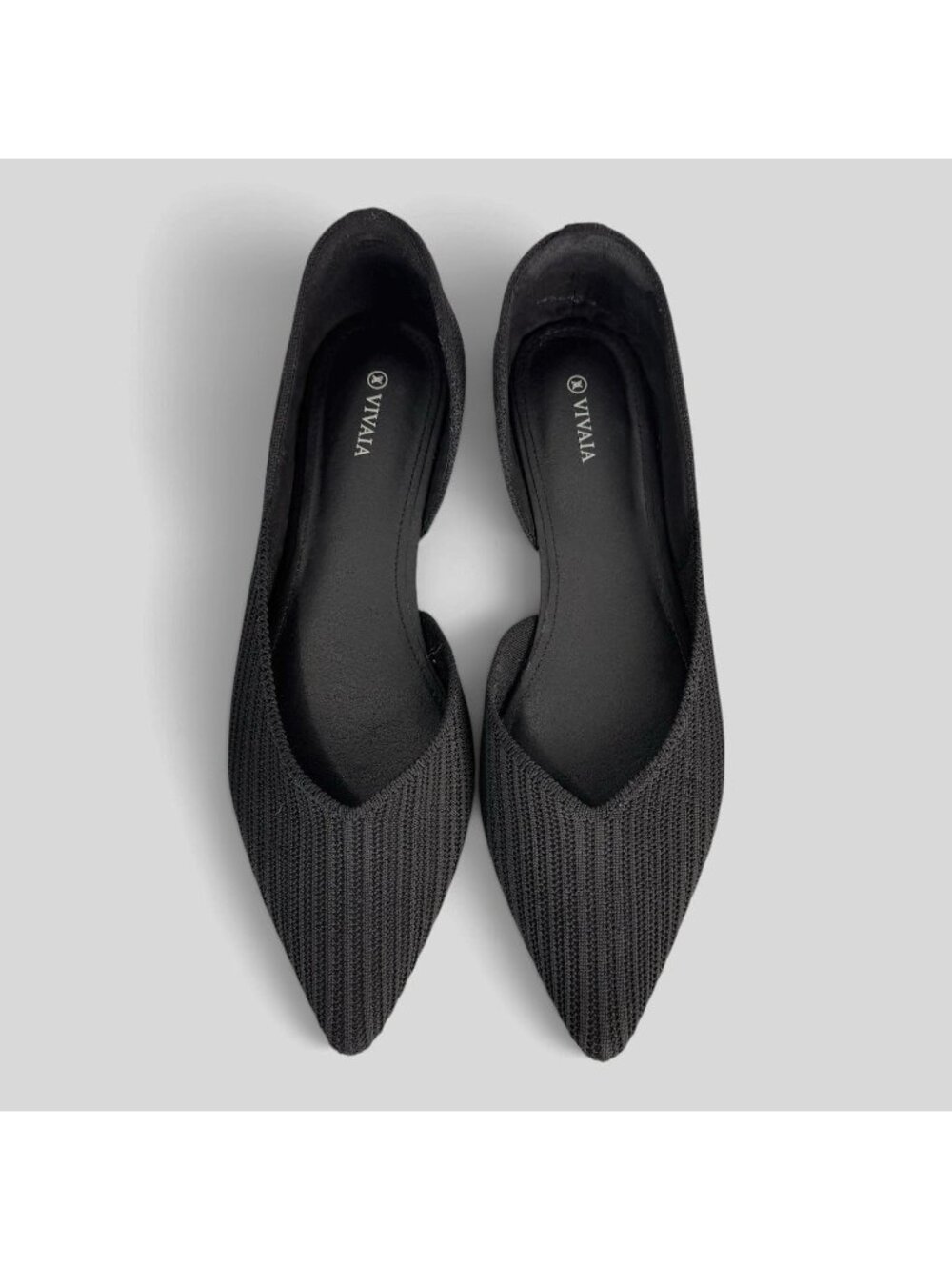 Vivaia Womens Melia D'Orsay Flats Black Ribbed Pointed Toe Slip On Shoes Size 43